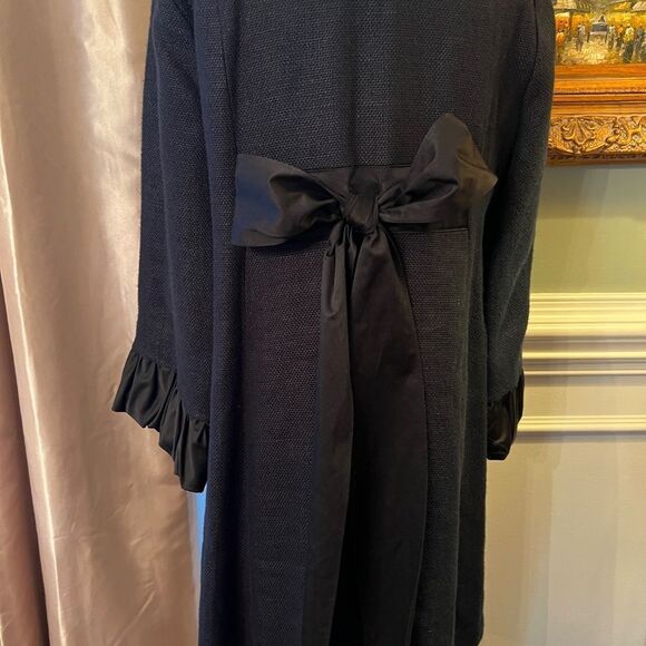 NWOT Nanette Lepore Vivaldi‎ Linen Coat w/ Satin Ruffle in Black Size 8 - Picture 7 of 8